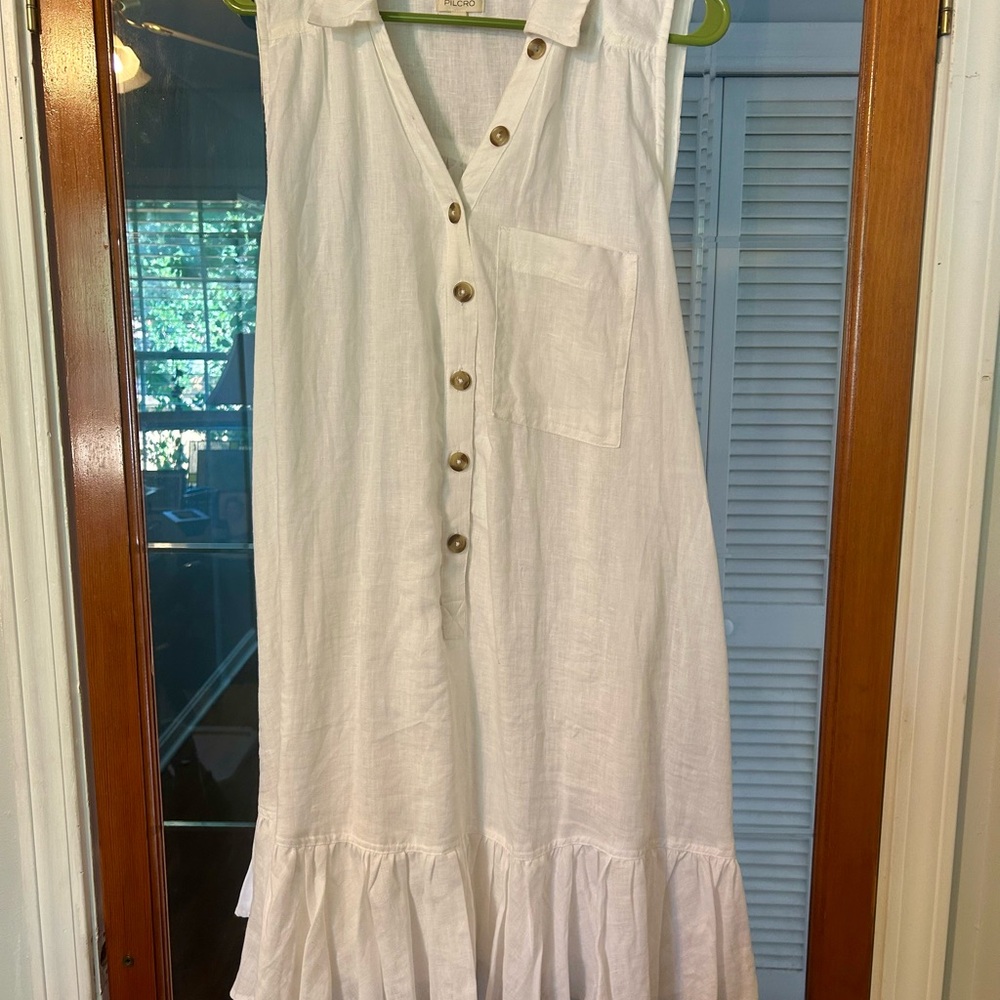 Pilcro White Button-Front Midi Dress